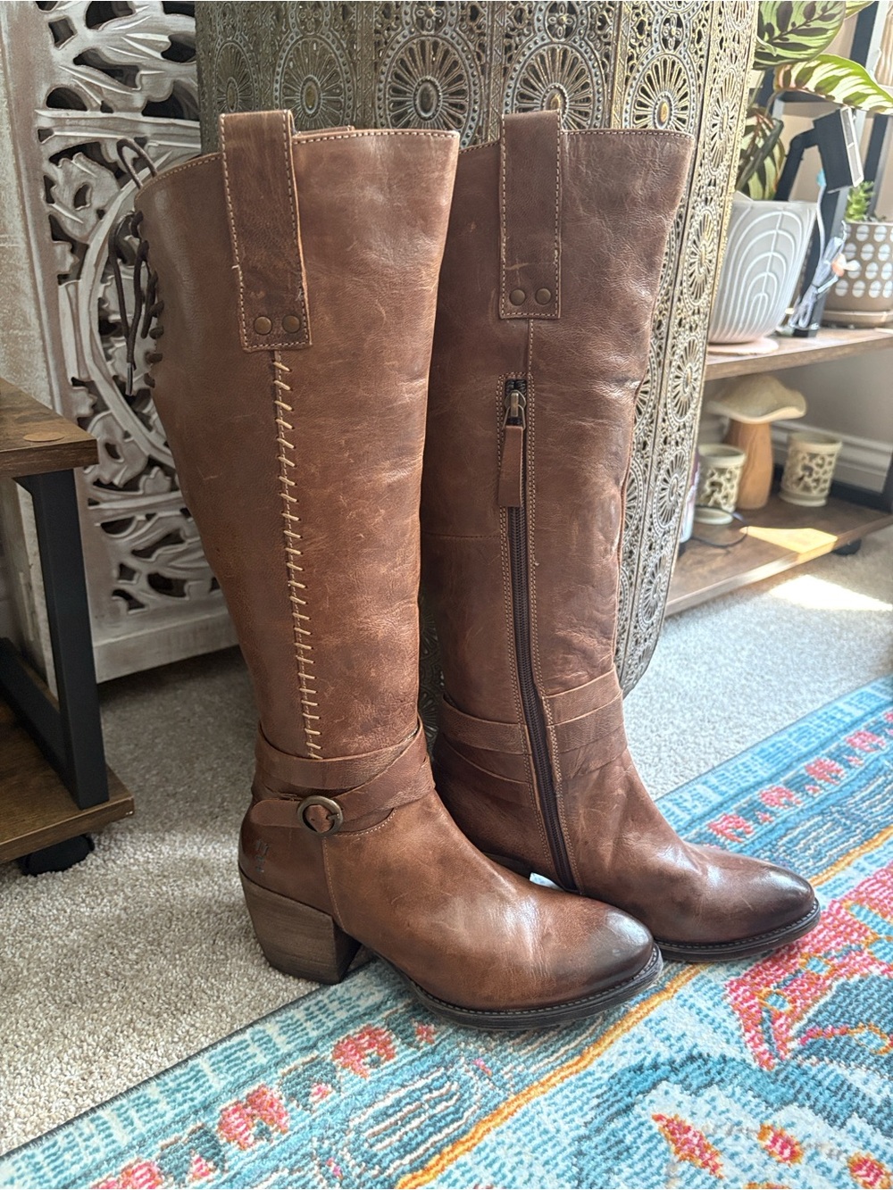 Roan by Bed Stu Brown Distressed Leather Knee High Lace Up Boots Size 6 - Picture 5 of 14